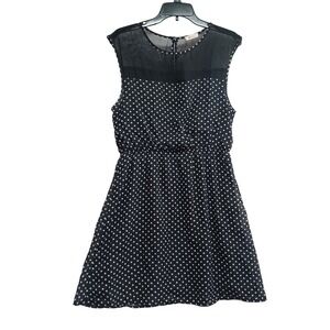 Everly Anthropologie Women's Black Polka Dot Sleeveless Knee-length Dress Large‎